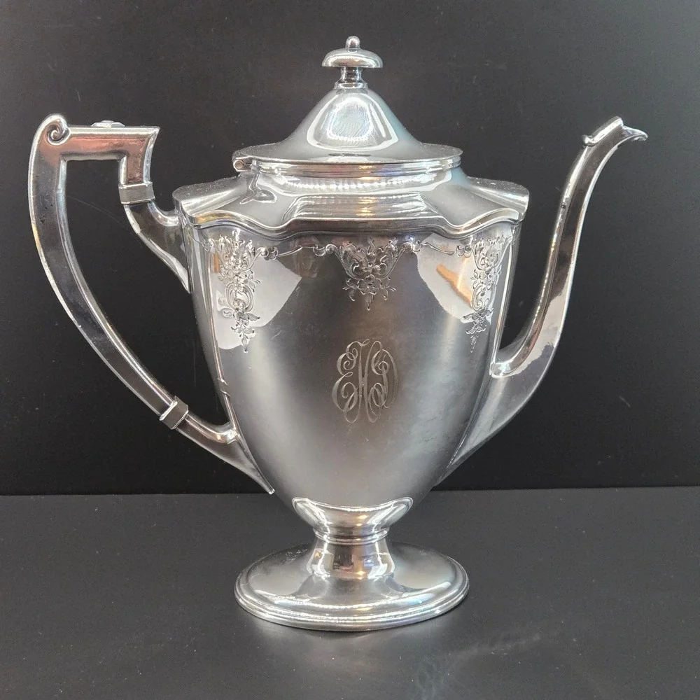 Barbour Silver Co Antique Silver Plate Teapot‎ Hand Chased Monogrammed 5334